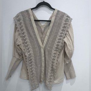 Zara long sleeve peasant blouse beige small